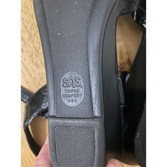 SAS black patent leather wedge sandals size 10 N - Picture 9 of 11